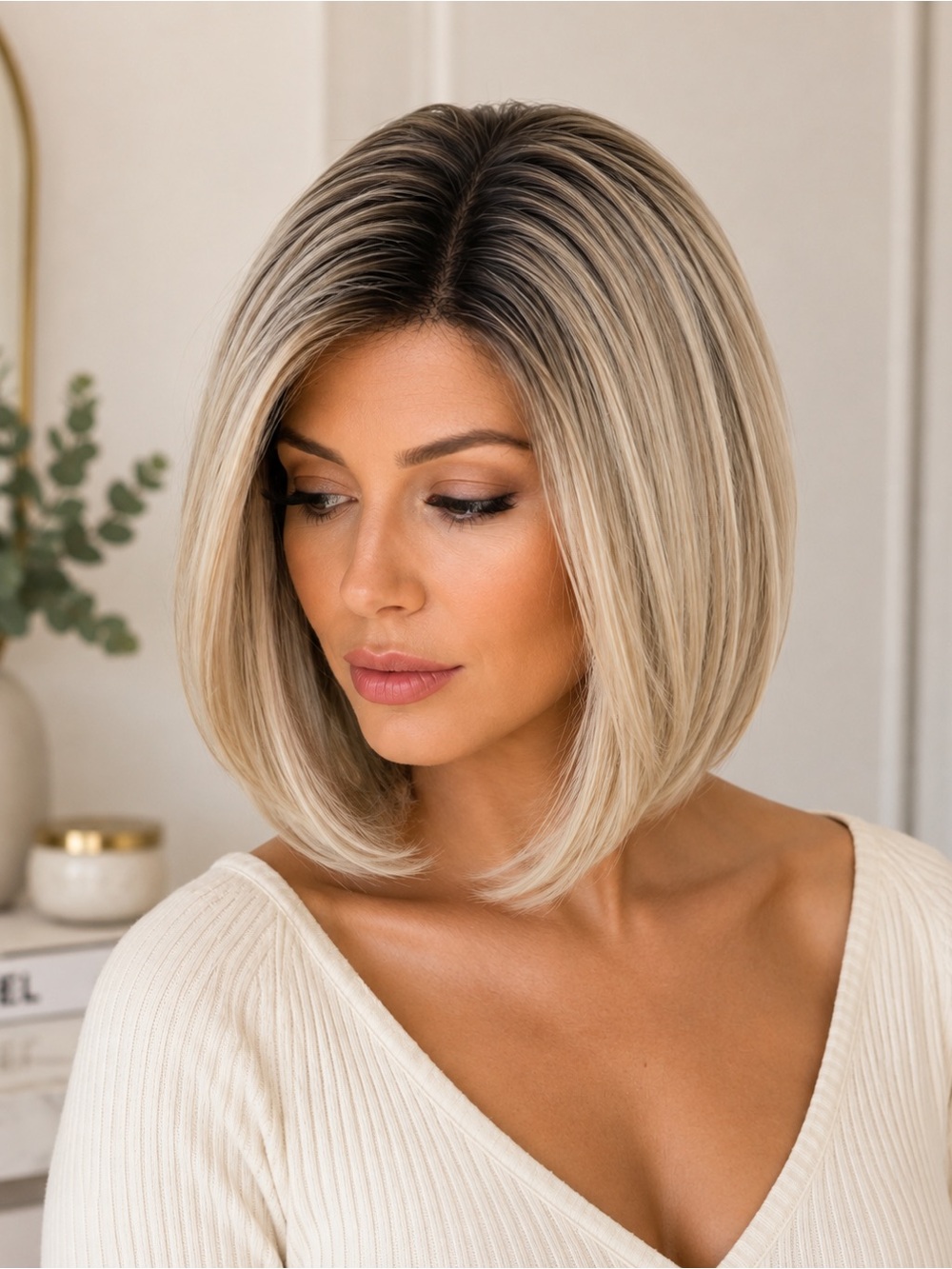 Women's Rooted Ash Blonde Bob Wig - Natural Ombre